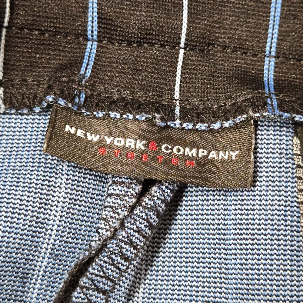 New York & Company Stretch Pinstripe Pencil Skirt Black Blue Womens Medium‎